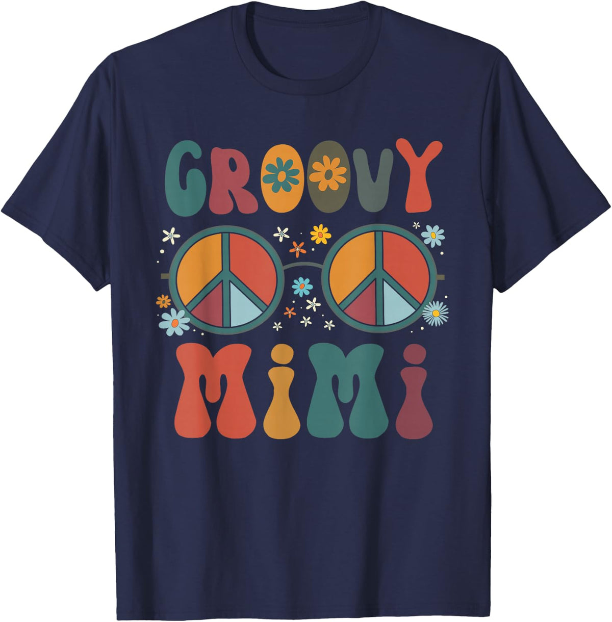 Groovy Mimi Retro 70s Peace Sign Design Grandma T-Shirt - Navy Blue