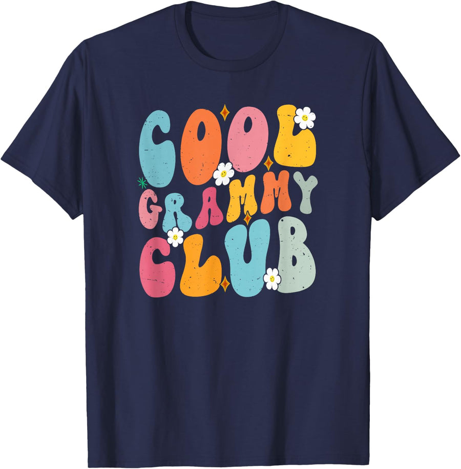 Cool Grammy Club Mother's Day Groovy Retro Best Mom Ever T-Shirt - Navy Blue