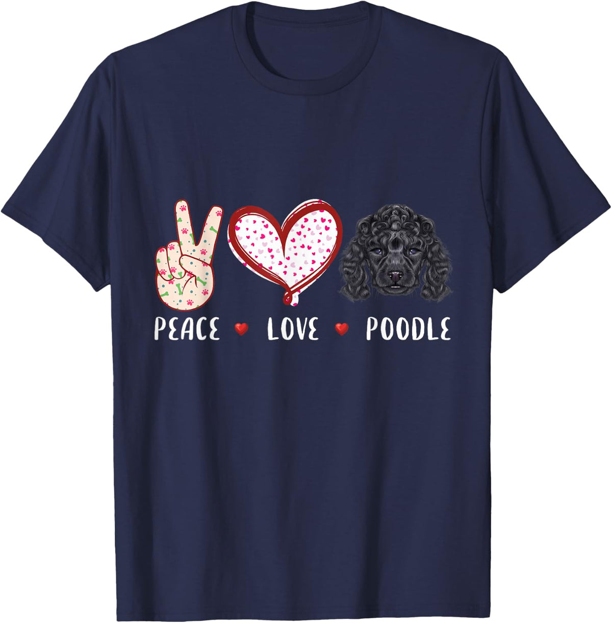 Peace Love Poodle Shirt for Women Men Kids Poodle Mom Tees T Shirts Dog Lover Gifts - Navy Blue