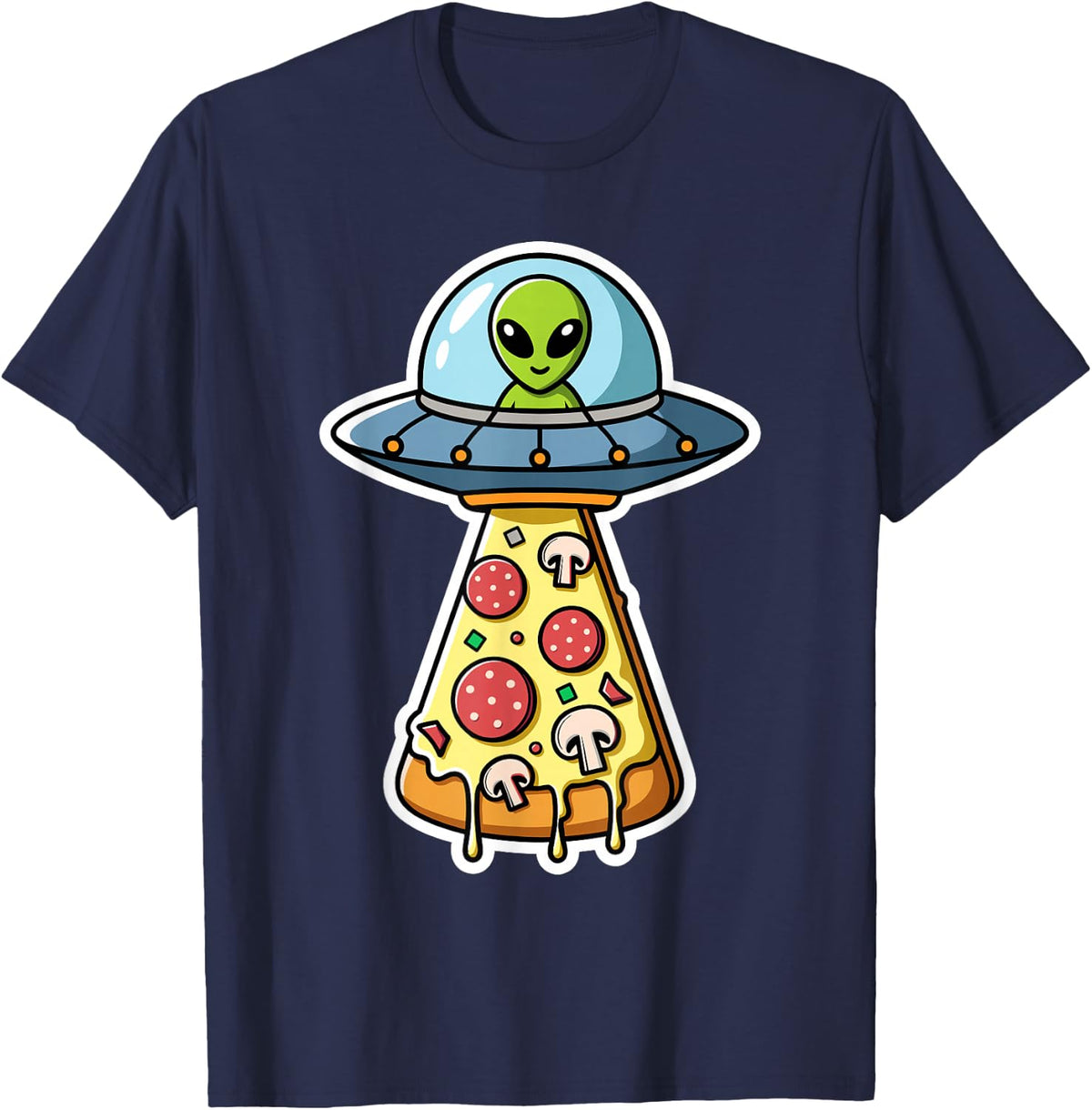 UFO Alien Pizza Abduction Extraterrestrial Kids Cosmic Space T-Shirt - Navy Blue