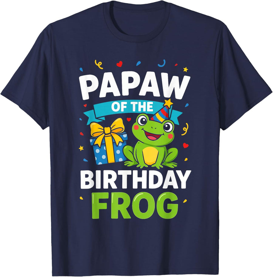 Papaw of the Birthday Frog Funny Cute Frog Family T-Shirt - Navy Blue