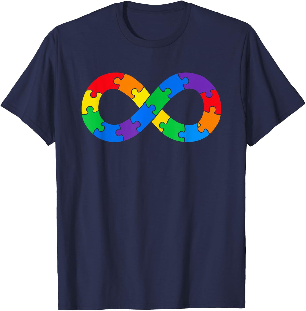 Autism Acceptance Rainbow Heart Love Infinite Neurodiversity T-Shirt - Navy Blue