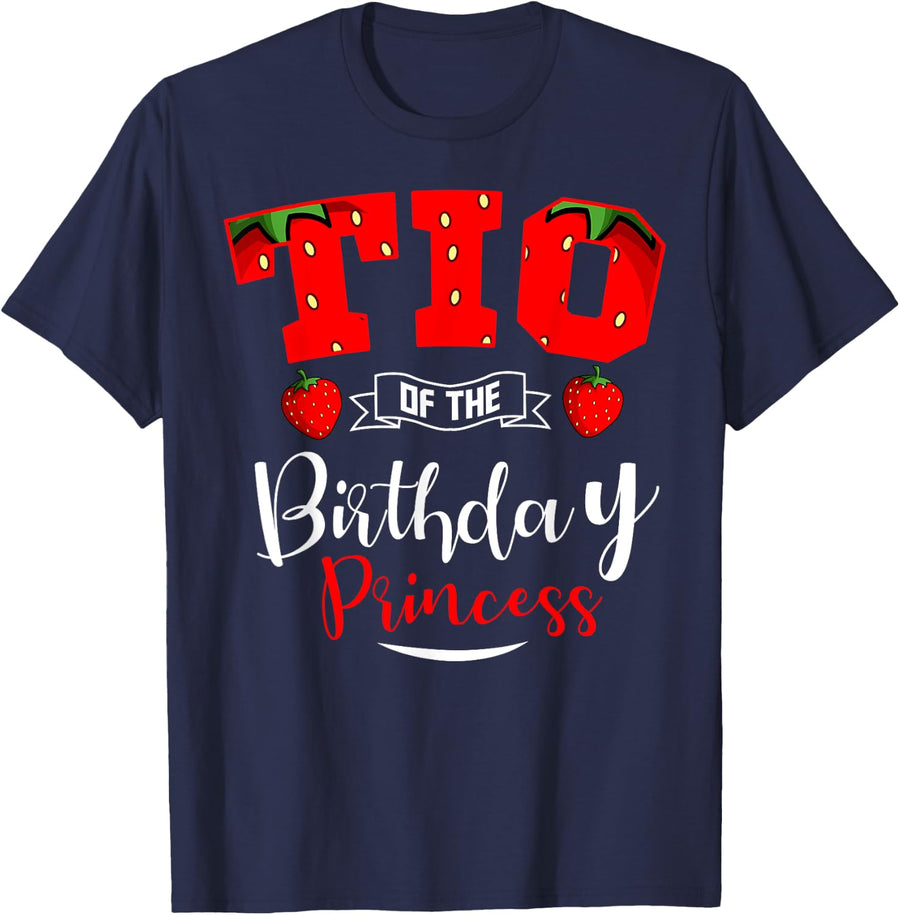 Tio Of The Birthday Princess Strawberry Theme Bday Party T-Shirt - Navy Blue