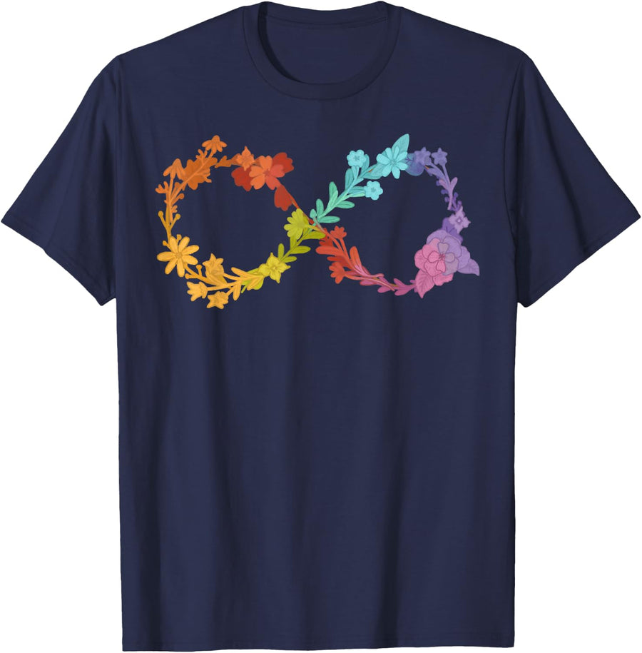 Floral Neurodiversity Infinity Symbol Autism Awareness T-Shirt - Navy Blue