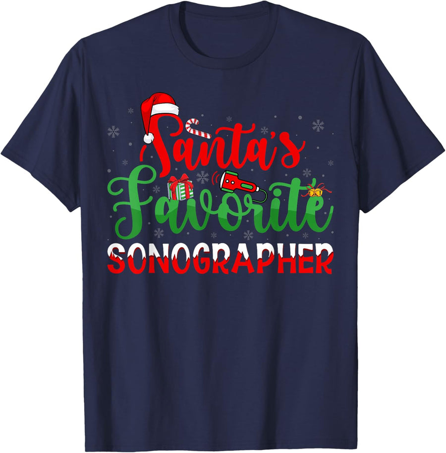 Santa's Favorite Sonographer - Sonography Christmas T-Shirt - Navy Blue