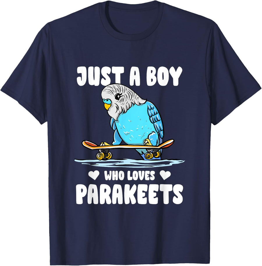 Just A Boy Who Loves Parakeets Cute Ornithologist Bird Gift T-Shirt - Navy Blue