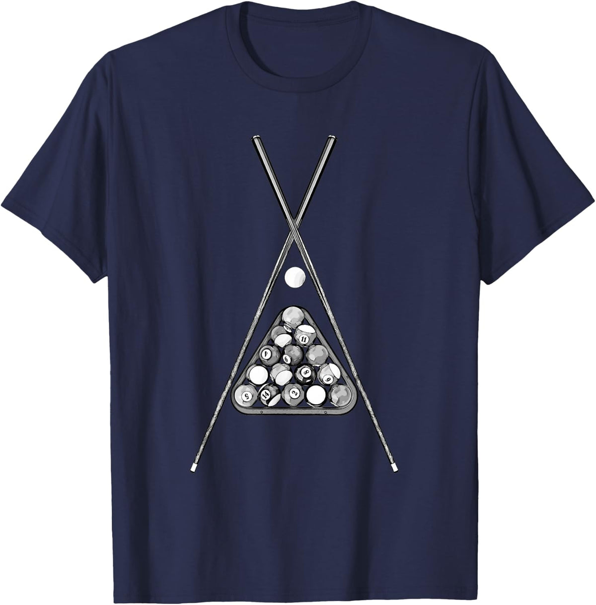TShirt For Pool Player With Cue Ball Rack & Sticks Billiards T-Shirt - Navy Blue