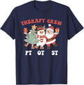 Retro Therapy Crew Pt Ot St Santa Snowman Christmas Tree T-Shirt - Navy Blue