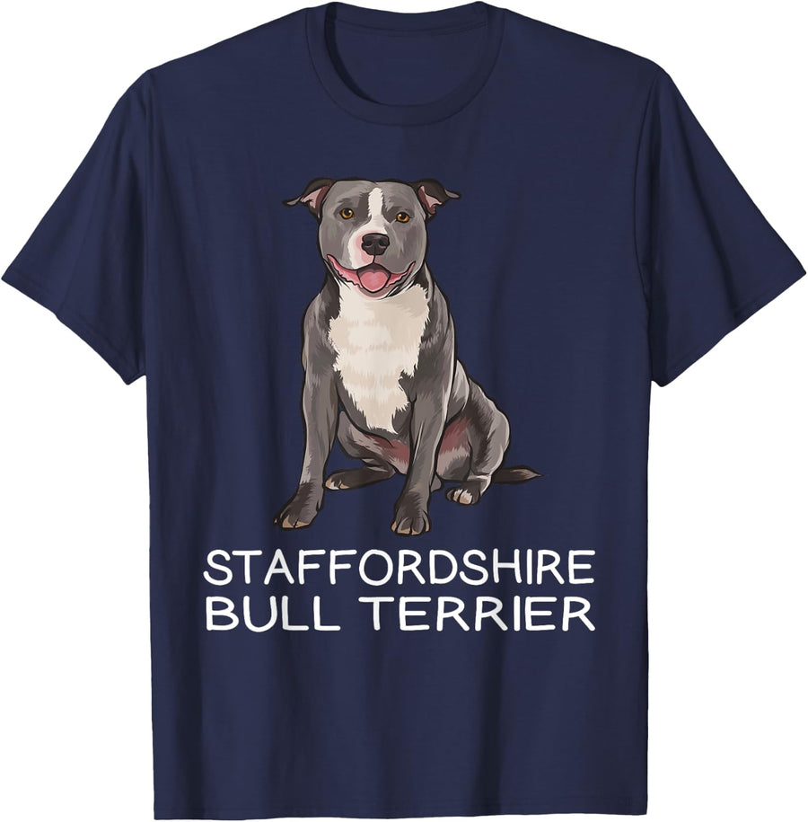 Staffordshire Bull Terrier Crazy Dog Lover Men Women T-Shirt - Navy Blue
