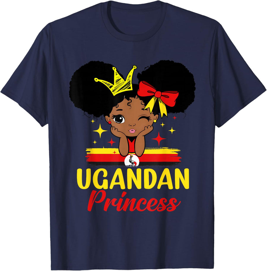 Ugandan Princess Uganda Girl Melanin Cute Ugandan Flag T-Shirt - Navy Blue