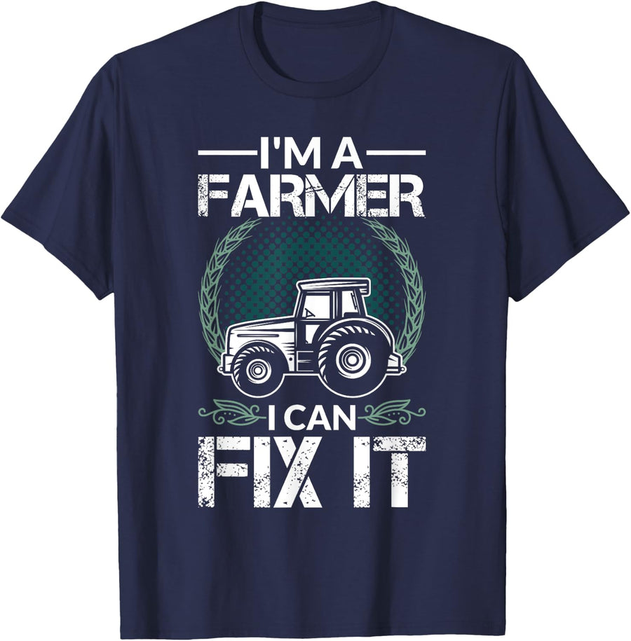 Im A Farmer I Can Fix It - Green Tractor for Farming T-Shirt - Navy Blue