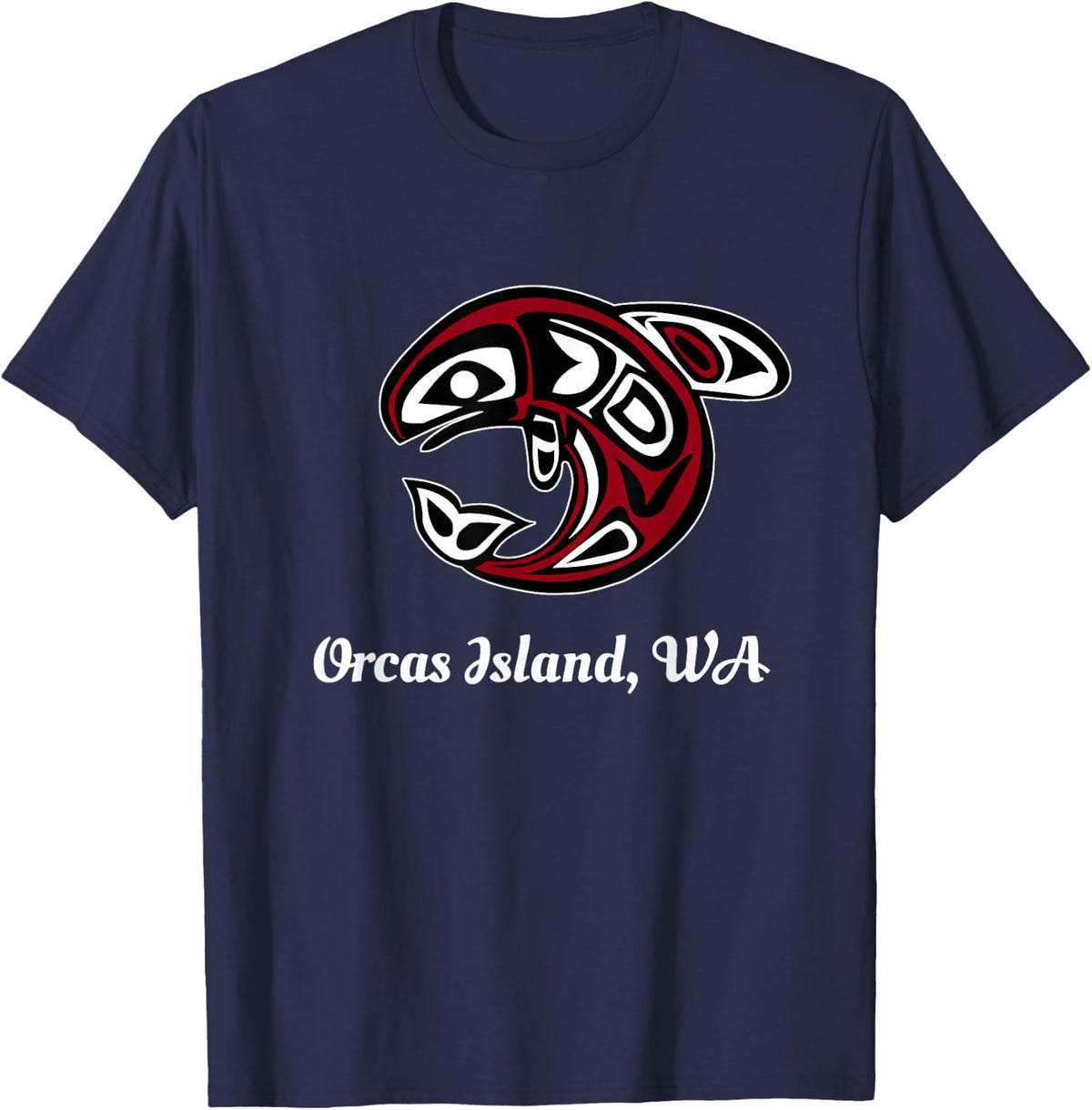 Orcas Island Orca Whale Totem T-Shirt - Navy Blue