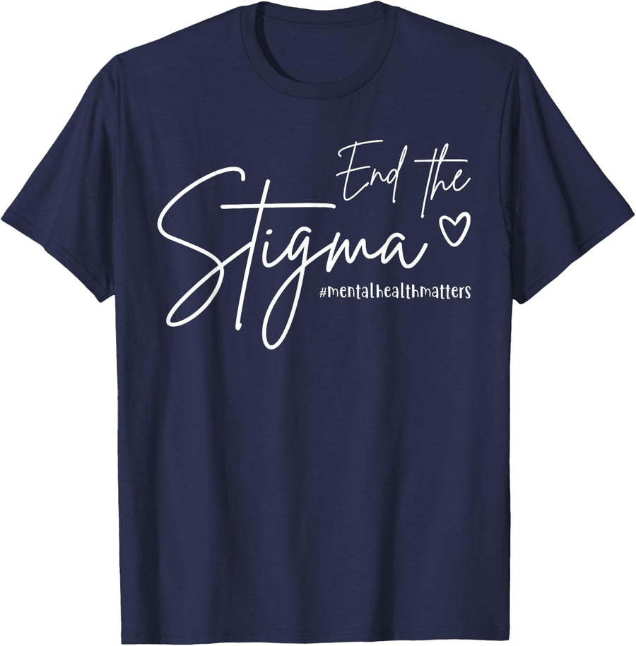 End The Stigma Mental Health Matters Mental Health Awareness T-Shirt - Navy Blue