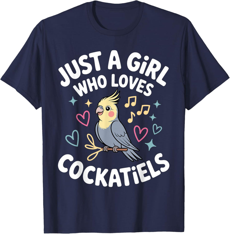 Cockatiel Art for Women Girls Cute Cockatoo Bird Cockatiel T-Shirt - Navy Blue