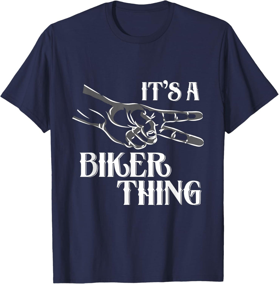 2 Finger Biker Wave Motorcycle T-Shirt - Navy Blue