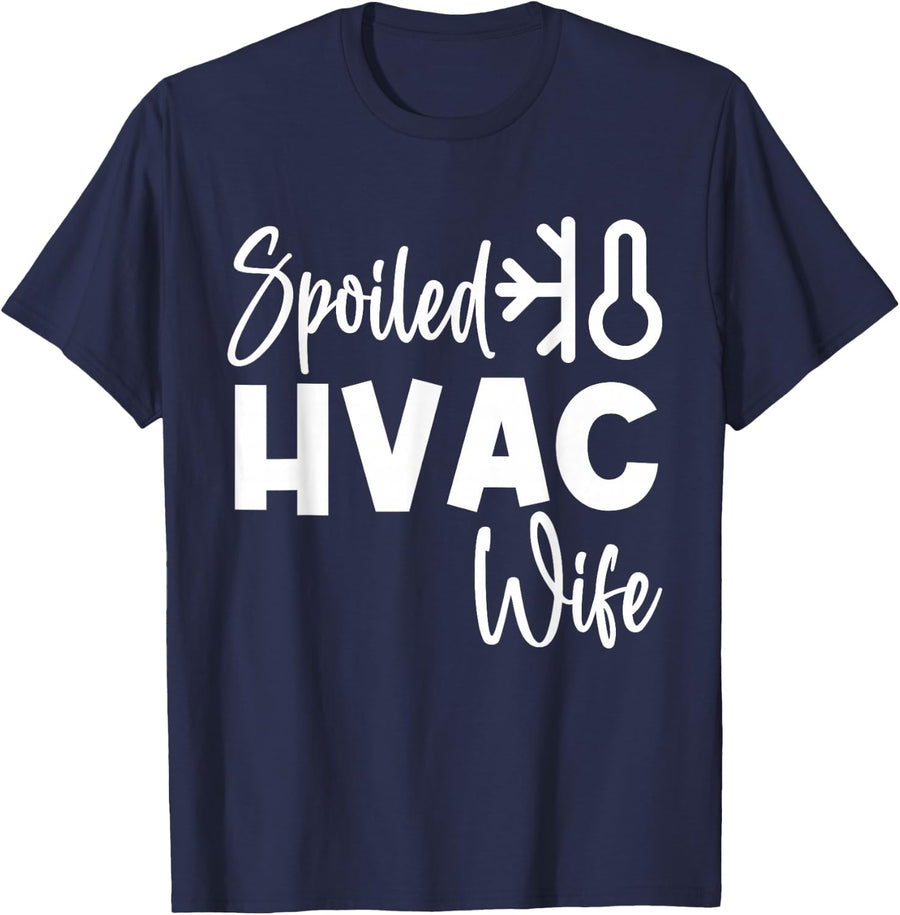Funny HVAC Wife Gifts Hvac Technicians Design Tech Heat Cool T-Shirt - Navy Blue