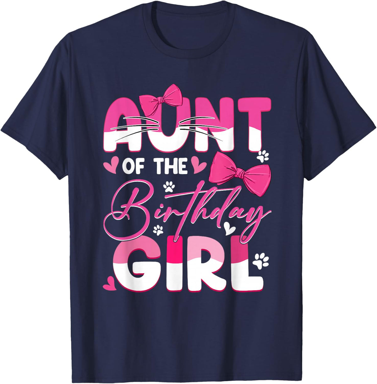 Aunt Of The Birthday Girl Cat Kitty Family Matching T-Shirt - Navy Blue