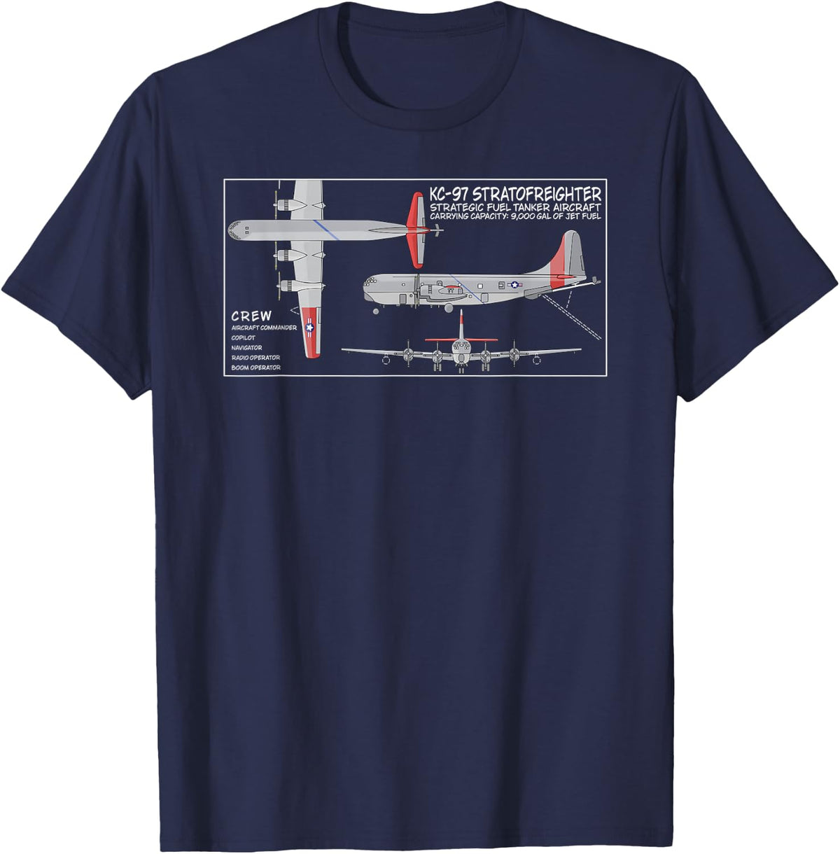 KC-97 Stratofreighter American Tanker Aircraft Diagram T-Shirt - Navy Blue