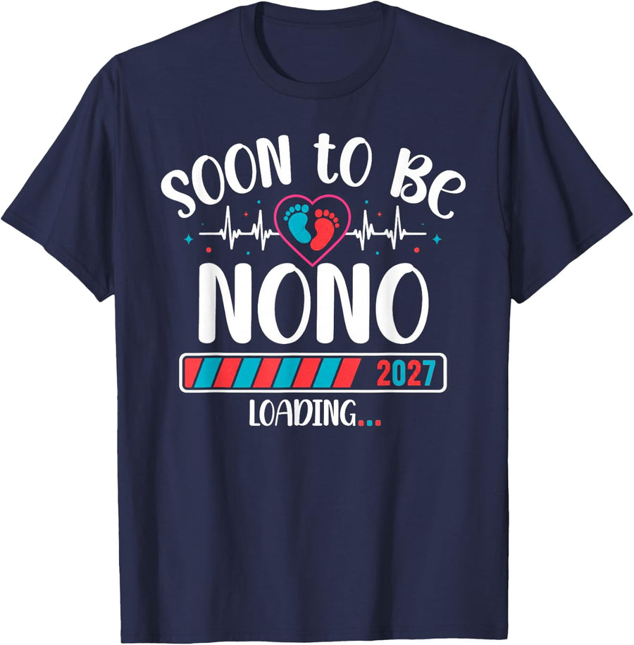 Mom to Be 2027 Loading Soon to Be NONO Promoted to Mom T-Shirt - Navy Blue
