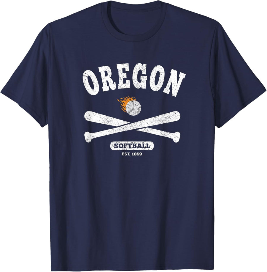 Oregon Softball Classic Retro Style for Men Women T-Shirt - Navy Blue