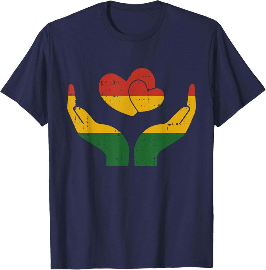 Hand Heart Juneteenth Cute Melanin Pride African American T-Shirt - Navy Blue