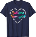 Radiation Therapist Heart Word Cloud Watercolor Rainbow T-Shirt - Navy Blue