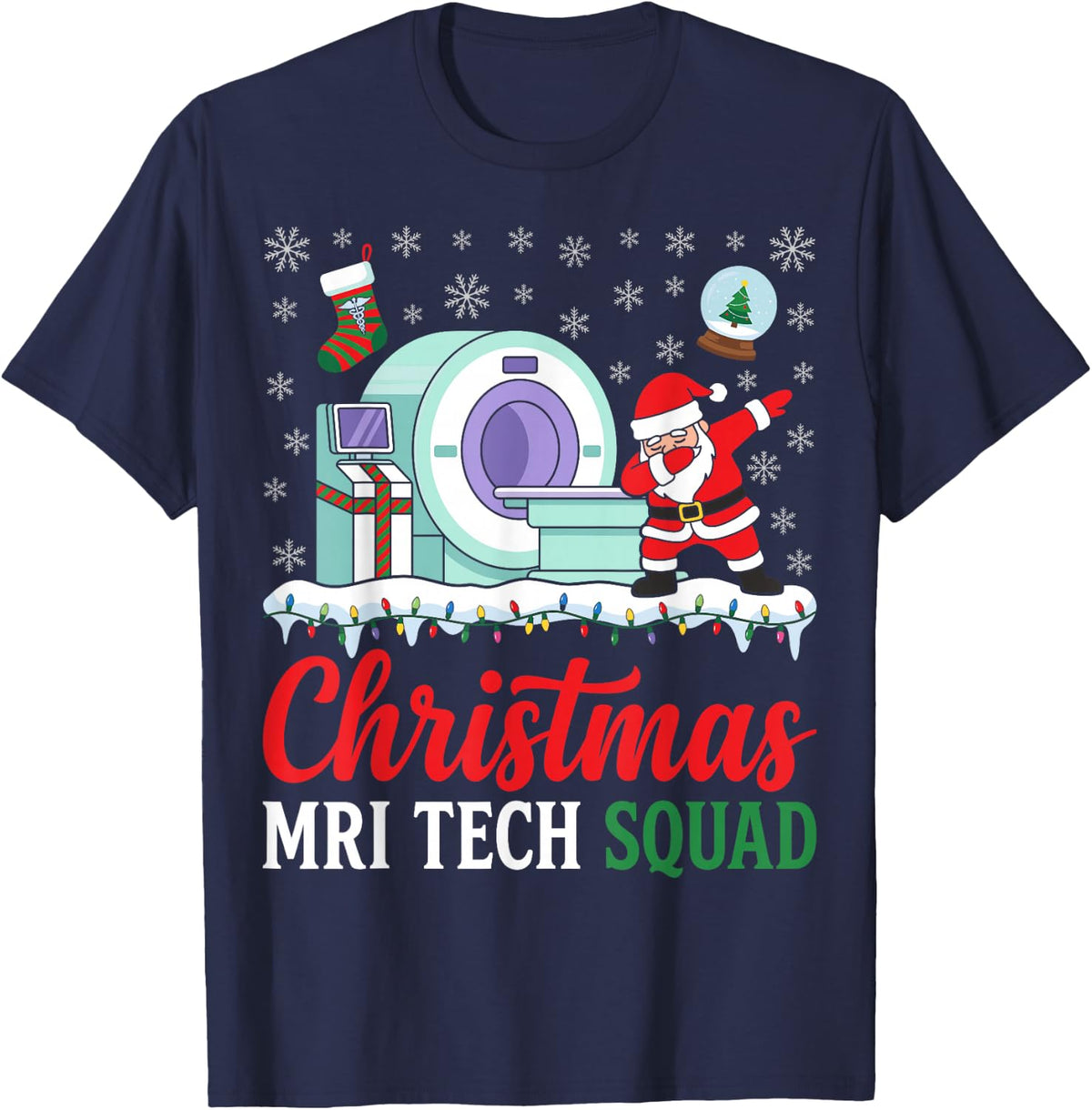 MRI Tech Christmas Shirt Squad Santa Technologist Xmas T-Shirt - Navy Blue