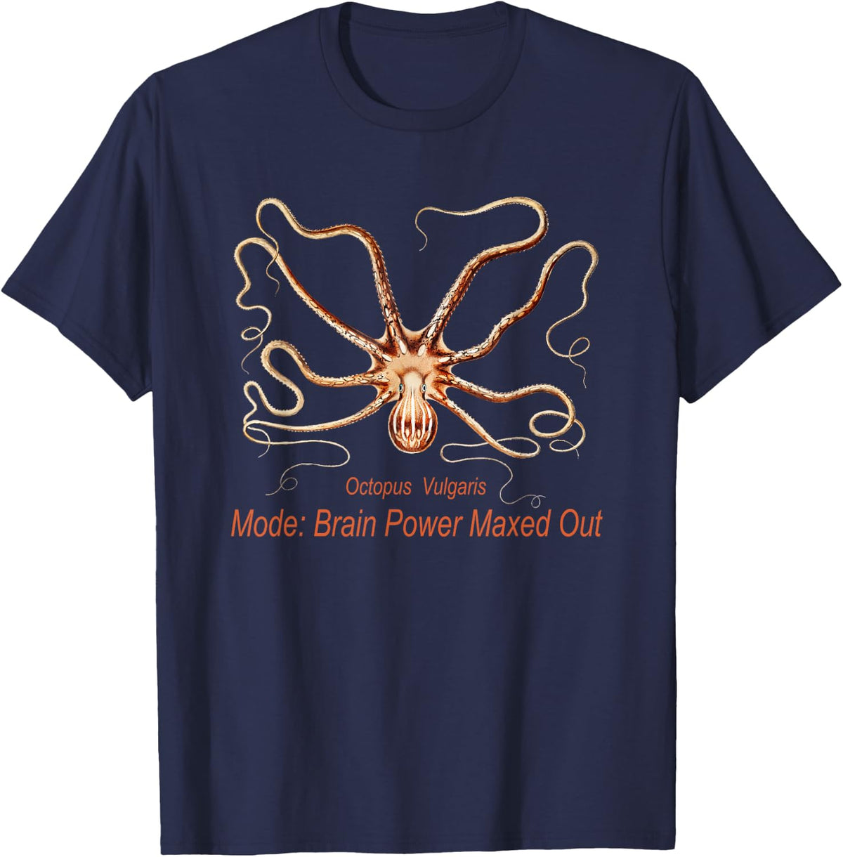 Vintage Octopus Graphic Witty Brain Power T-Shirt - Navy Blue