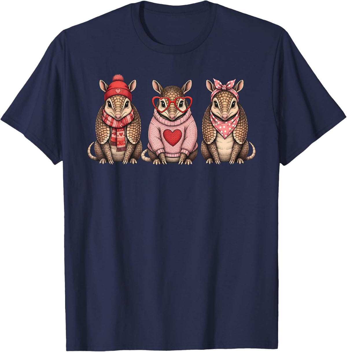 Retro Armadillo Cute Valentine T-Shirt - Navy Blue