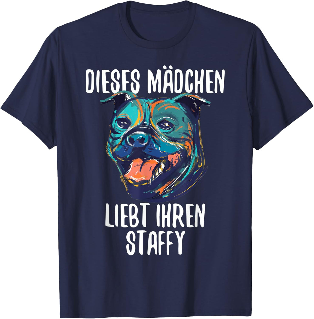 Girl Staffy Staffordshire Terrier Love T-Shirt - Navy Blue