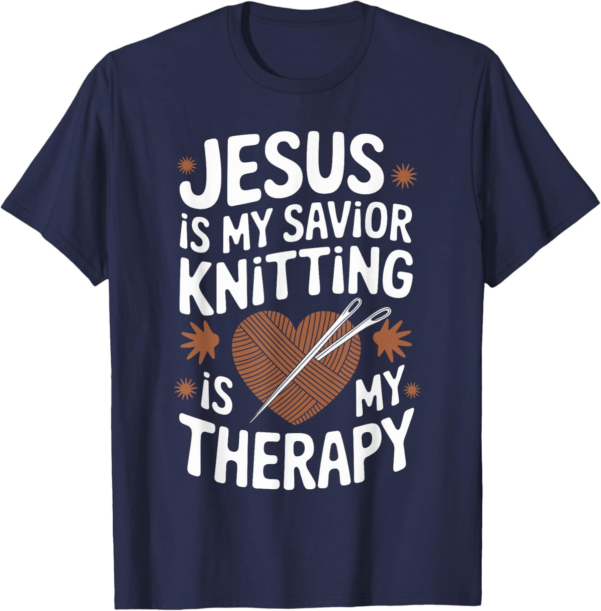 Jesus is My Savior Knitting is My Therapy Crochet T-Shirt - Navy Blue