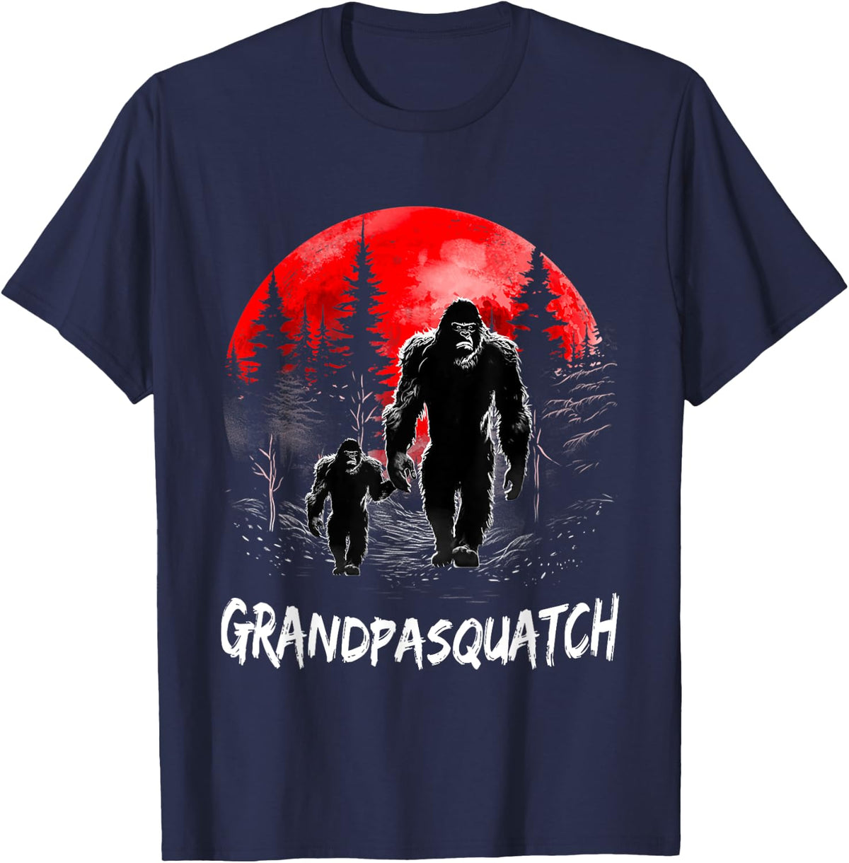 Grandpa Squatch Funny Bigfoot Dad Sasquatch Yeti Fathers day T-Shirt - Navy Blue