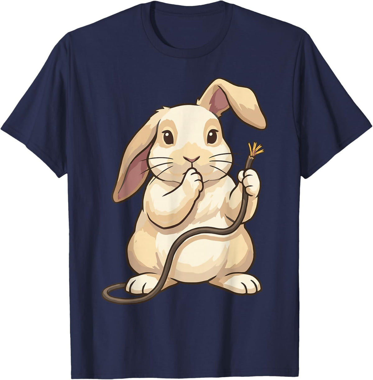 House Rabbit Bunny Chewing Cable Funny Owner Humor Lover T-Shirt - Navy Blue