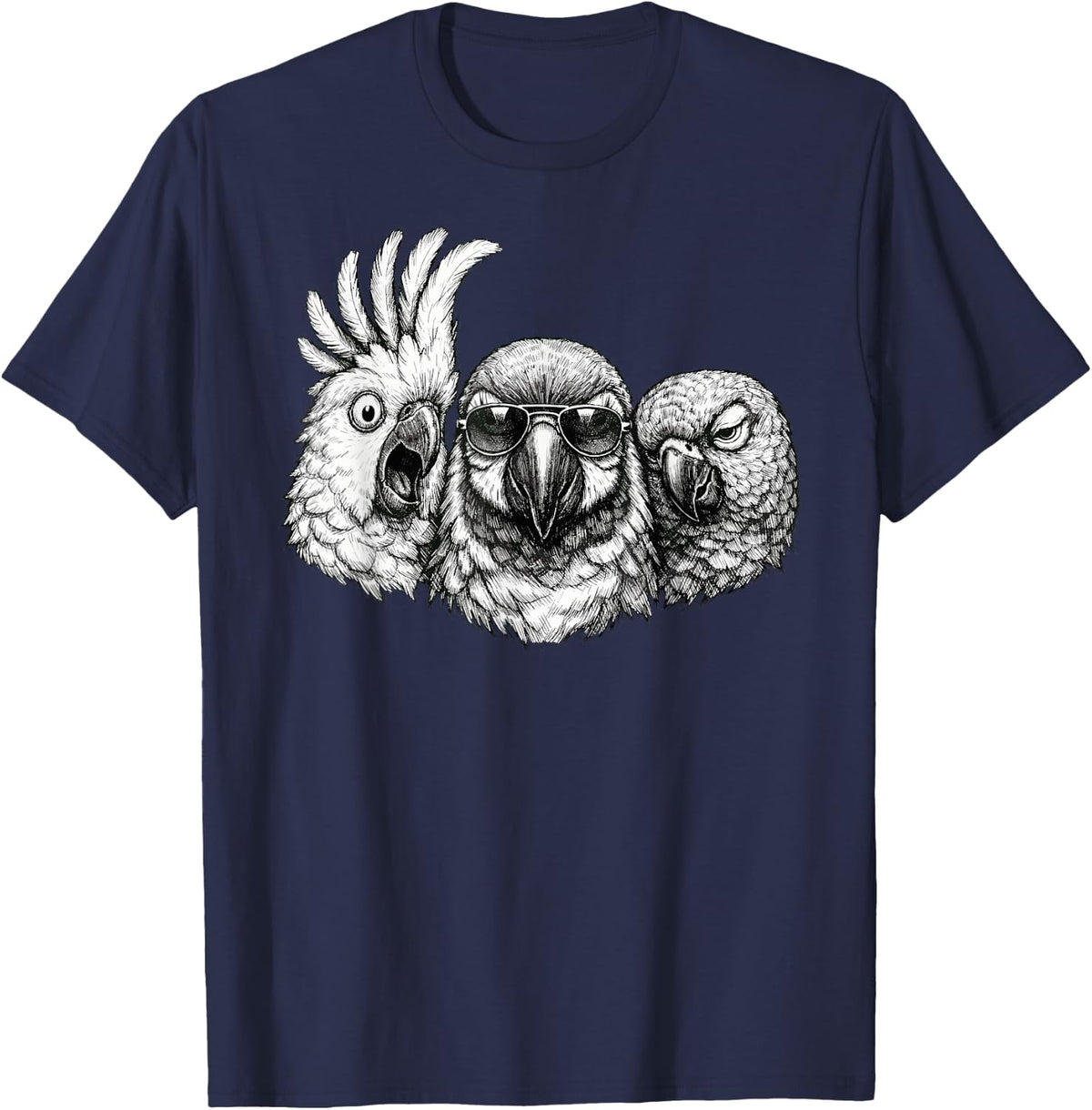Three Parrots Funny Parrot Lover Cockatoo Bird Sketch Men T-Shirt - Navy Blue