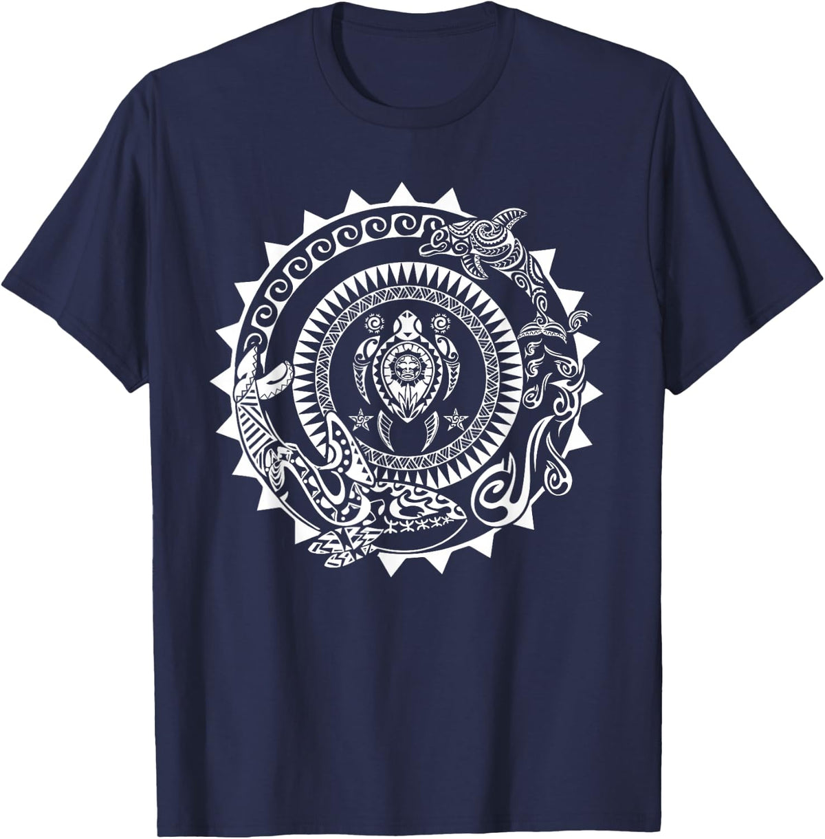 Maori Polynesian Tattoo Orca Dolphin Turtle Scuba Diving T-Shirt - Navy Blue