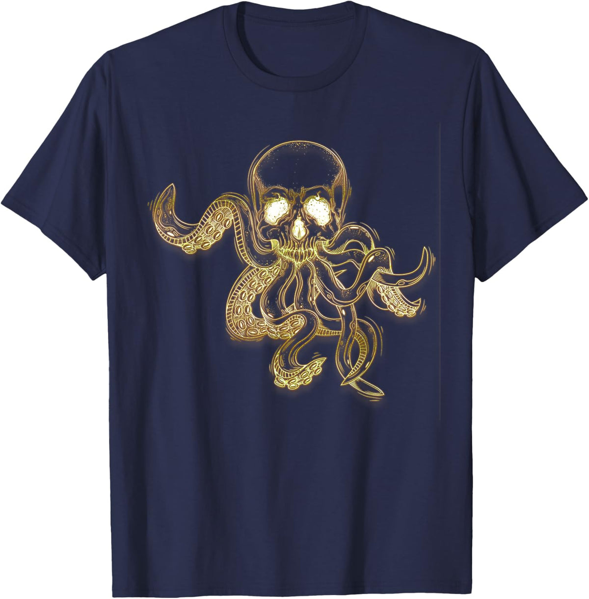 Octopus Skull Graphic T-Shirt Tentacles Steampunk Art Shirt - Navy Blue
