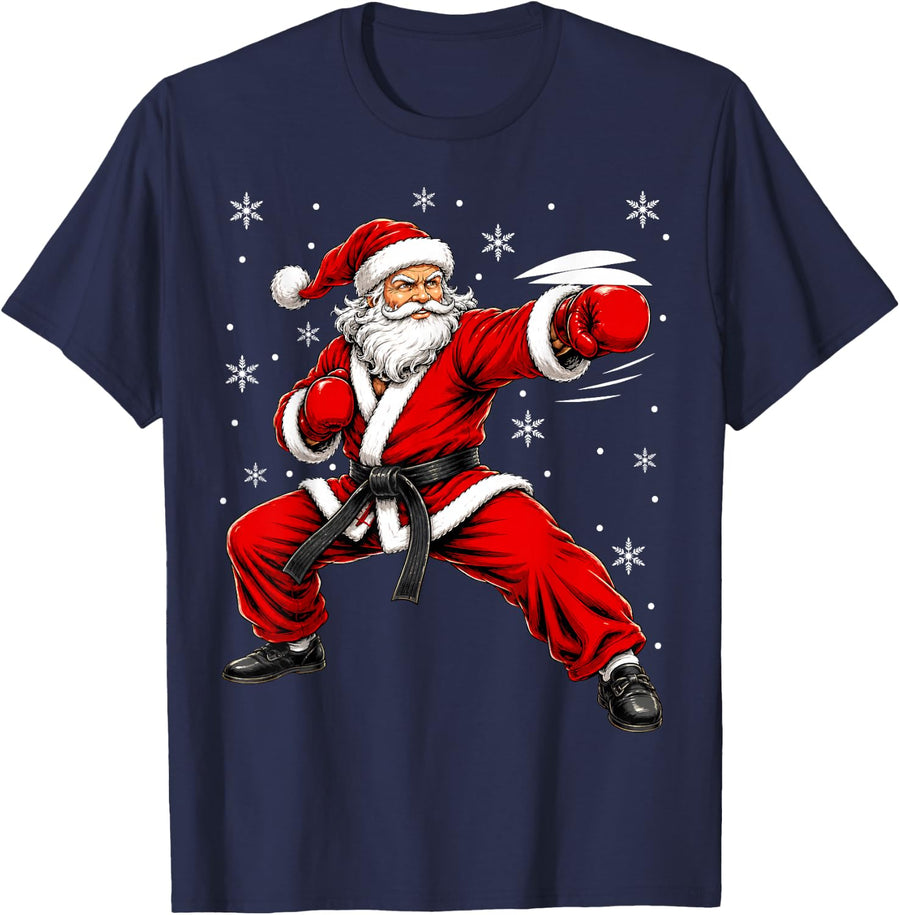 Martial Arts Karate Santa Claus Ninja Christmas T-Shirt - Navy Blue