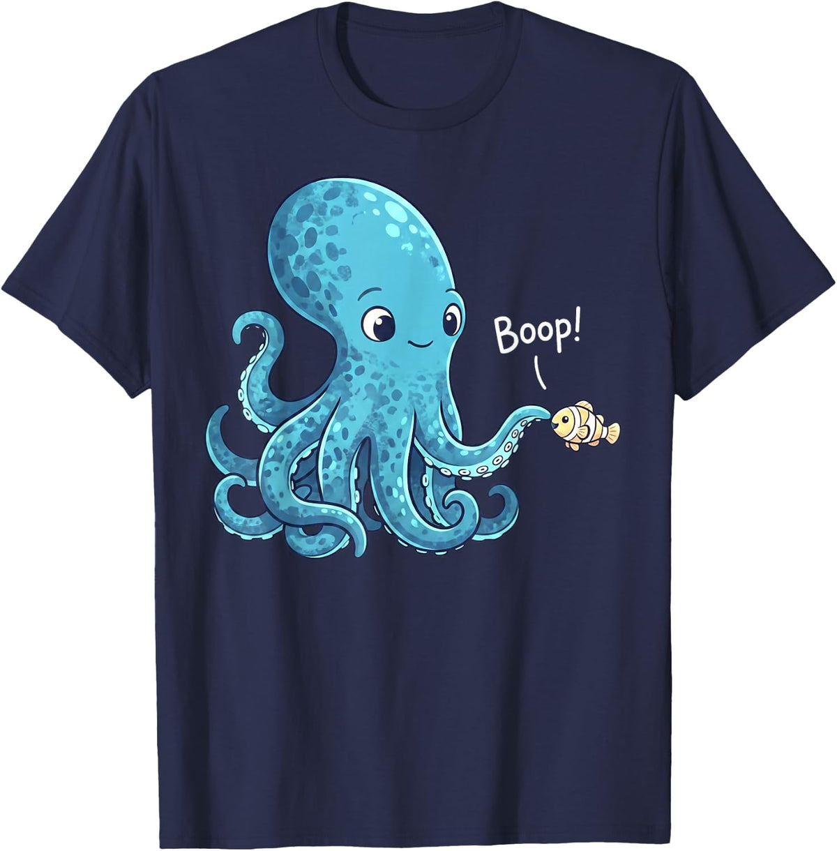 Funny Nose Touch Animal Octopus Fish Boop T-Shirt - Navy Blue
