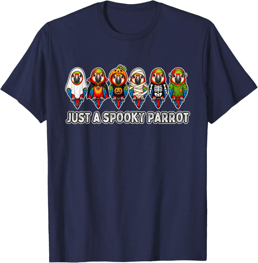 Just A Spooky Parrot Halloween Bird Lover T-Shirt - Navy Blue
