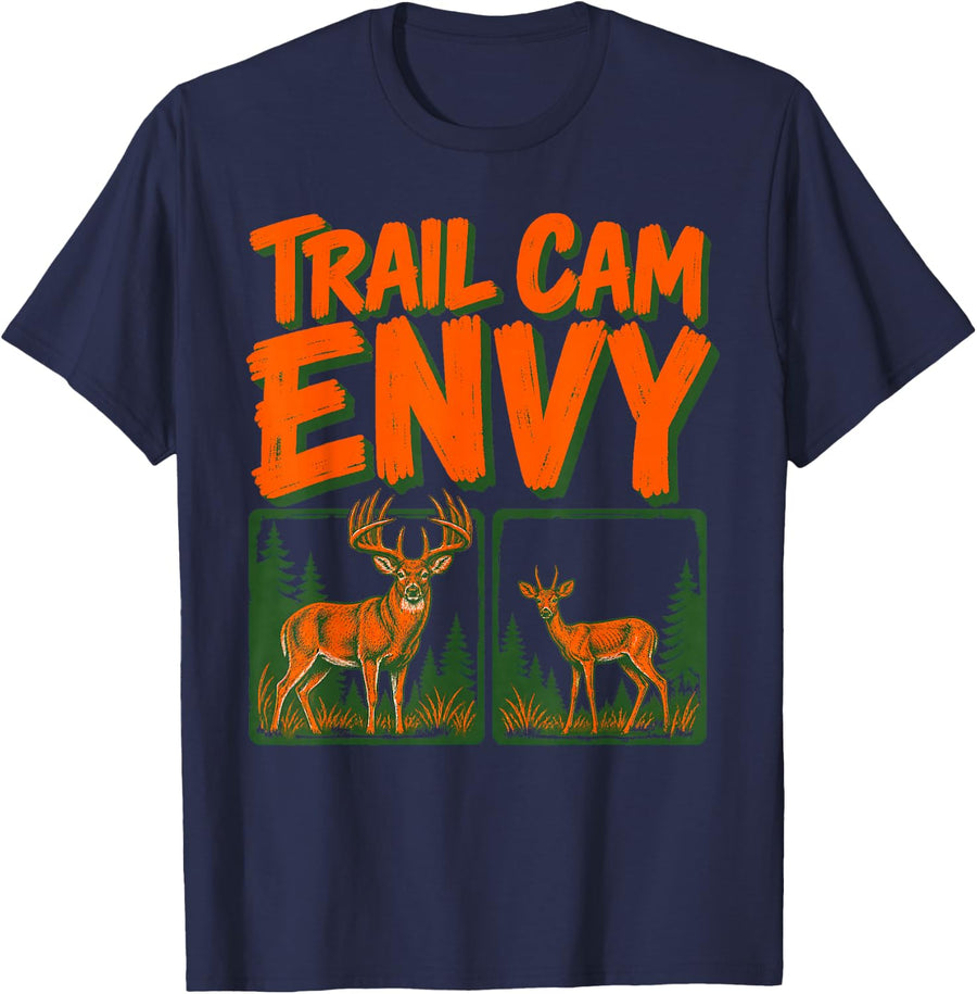 Funny Deer Hunting Trail Camera Buck Whitetail Hunters T-Shirt - Navy Blue