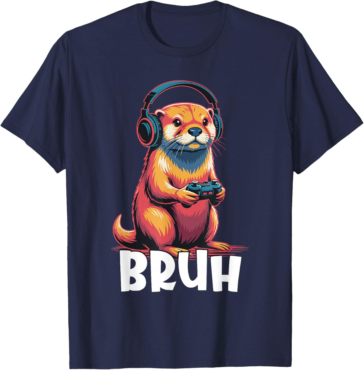 Bruh Gamer Otter Funny Gaming Animal Boys Kids T-Shirt - Navy Blue