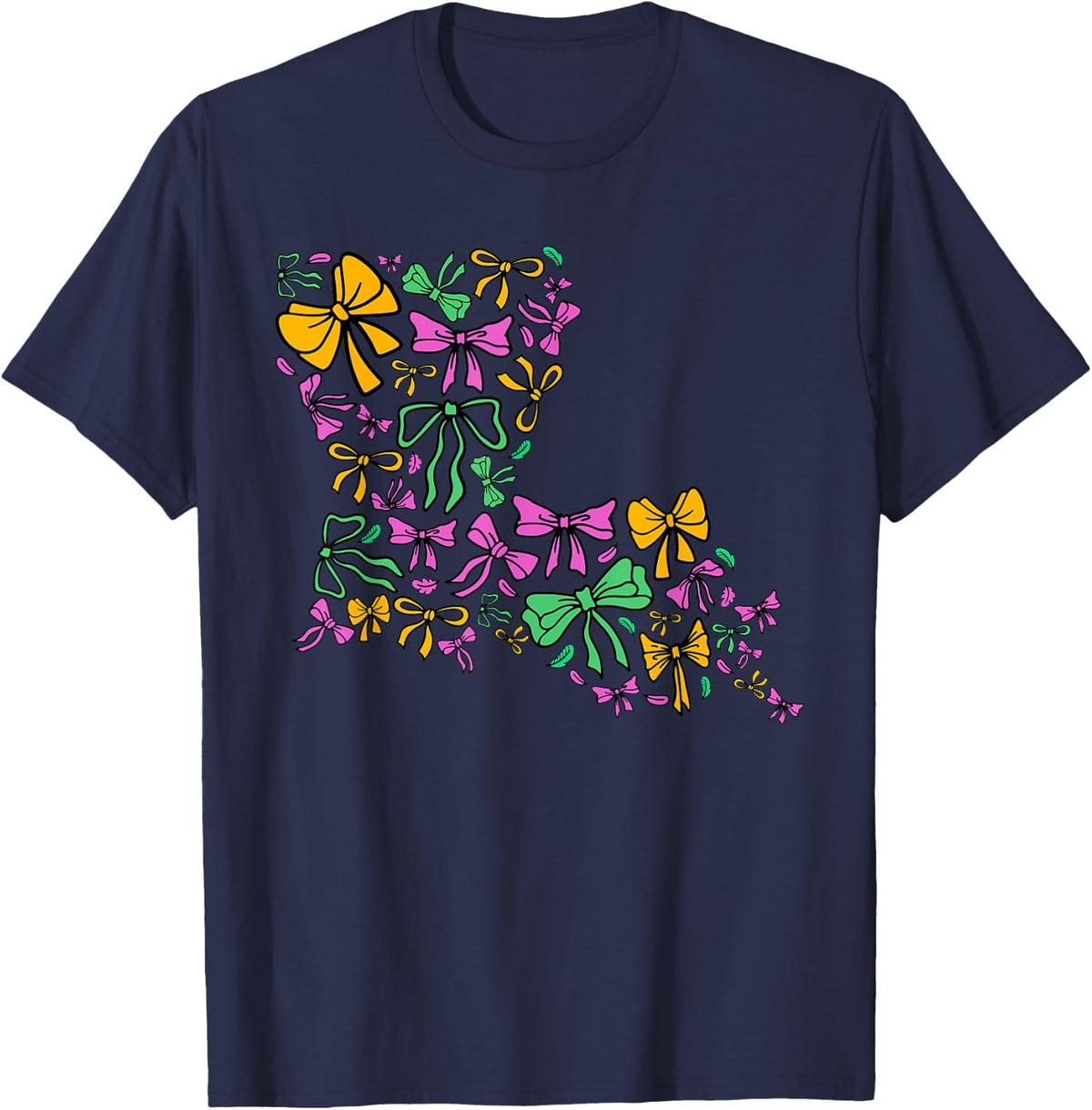 Vintage Cute Coquette Bow Mardi Gras Louisiana Crawfish T-Shirt - Navy Blue