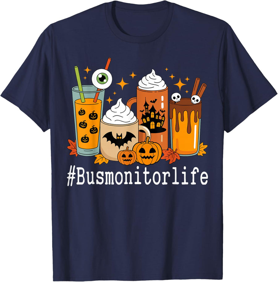 Bus Monitor Life - Halloween Scary Attendant Bus Monitor T-Shirt - Navy Blue