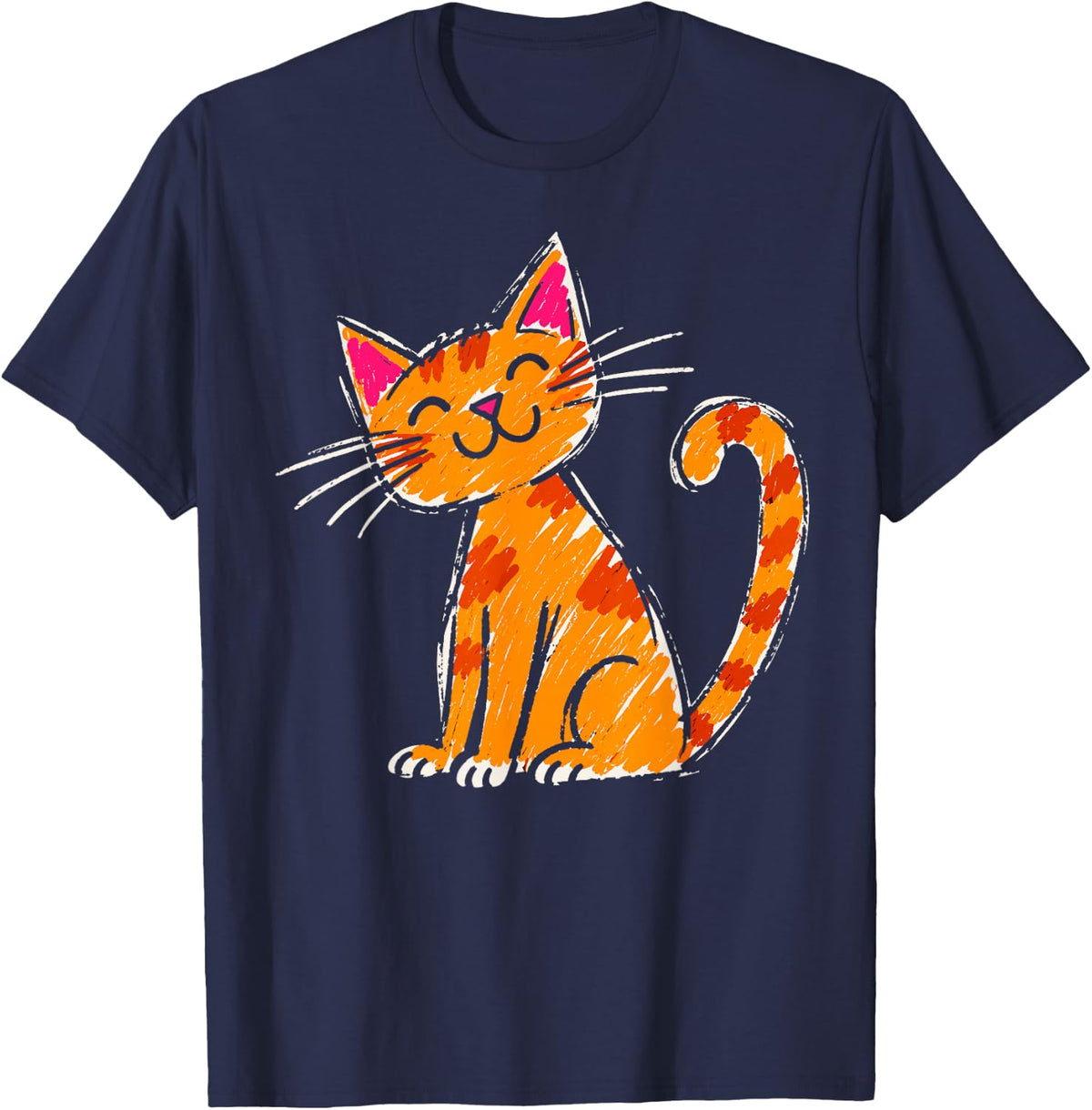 Cat Lover Happy Orange Tabby Kitten T-Shirt - Navy Blue