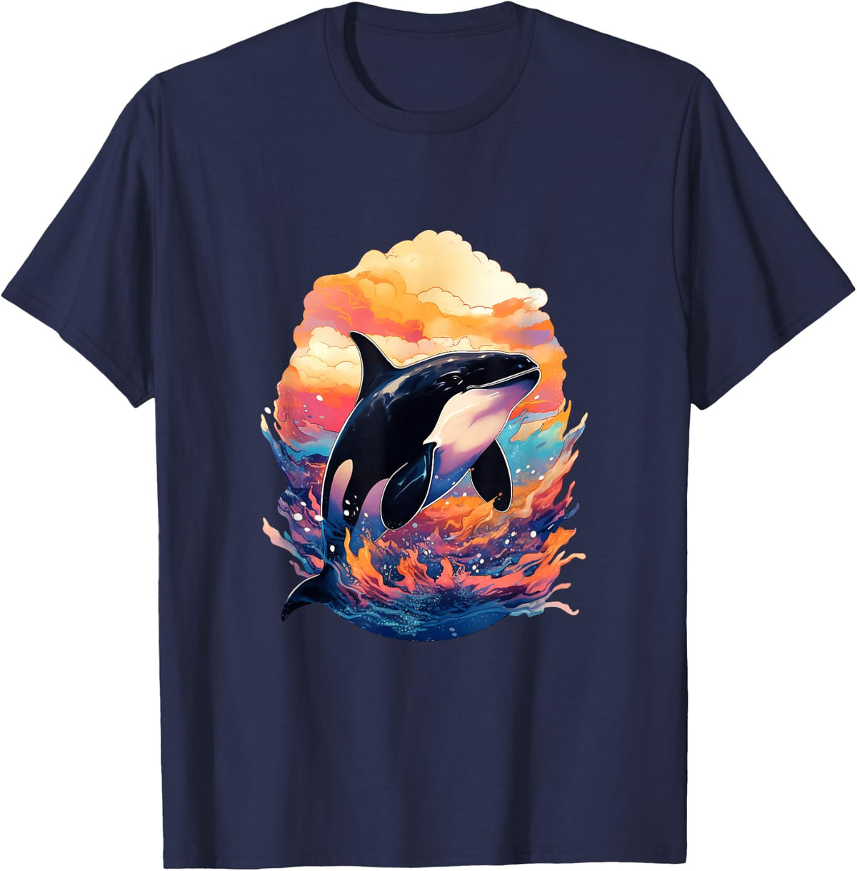 Orca - Killer Whale - Art Artwork T-Shirt - Navy Blue
