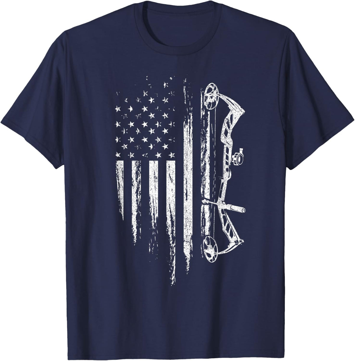 American Flag Bowhunting Bow Archery Gift for Deer Hunter T-Shirt - Navy Blue
