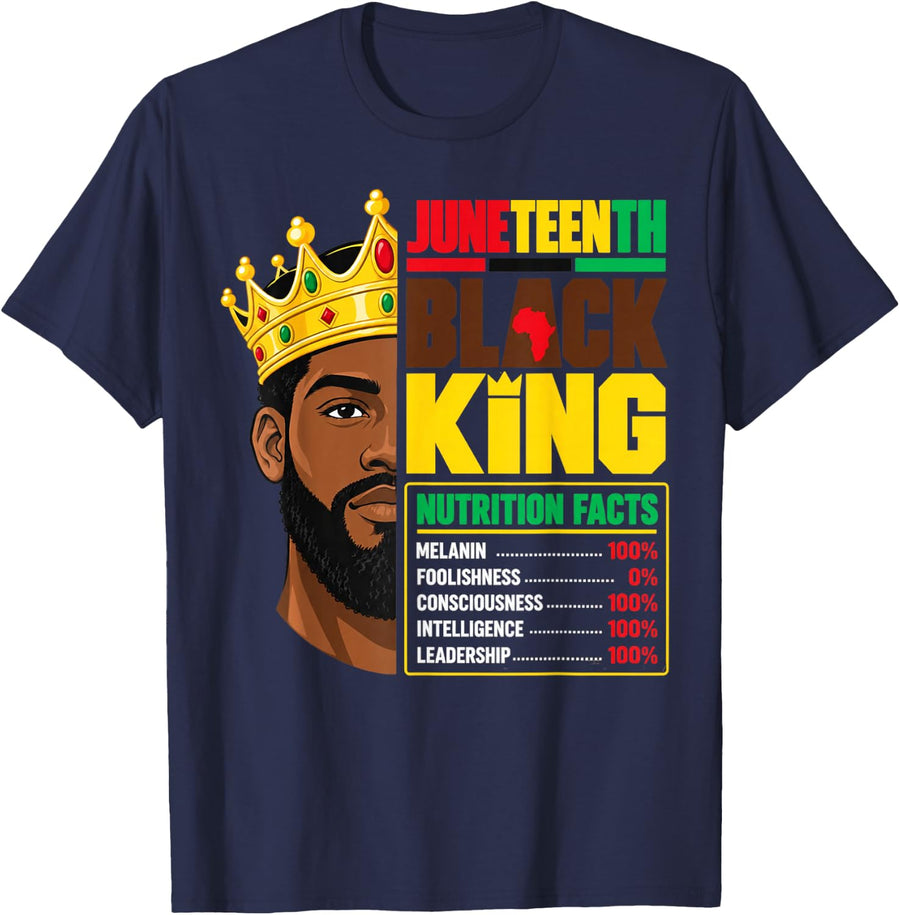 Juneteenth Black King Nutrition Facts African American Men T-Shirt - Navy Blue