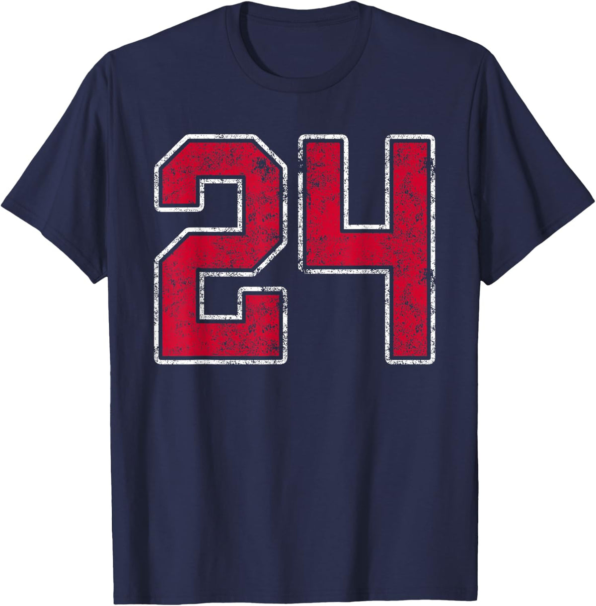 Grunge Red White Number 24 Jersey Player Uniform #24 T-Shirt - Navy Blue