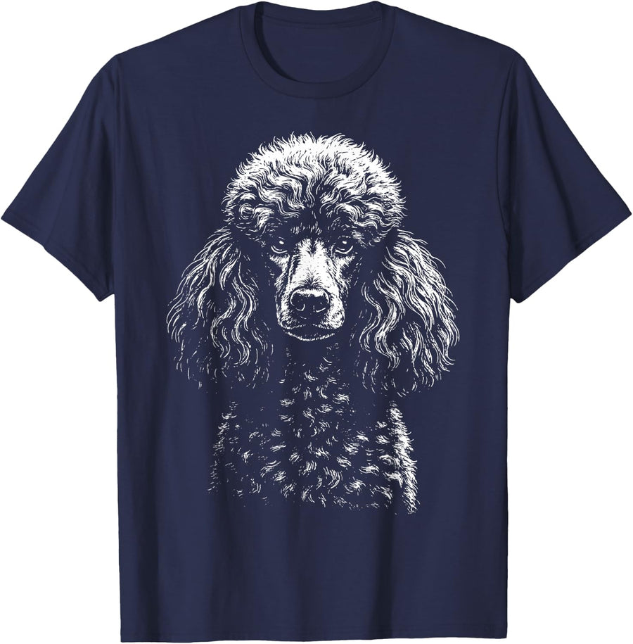 Poodle Illustration T-Shirt - Navy Blue