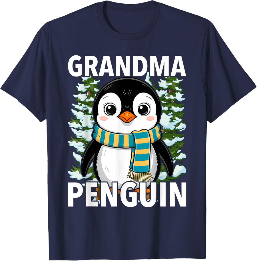 Funny Grandma Penguin Mimi Penguin Family Matching T-Shirt - Navy Blue